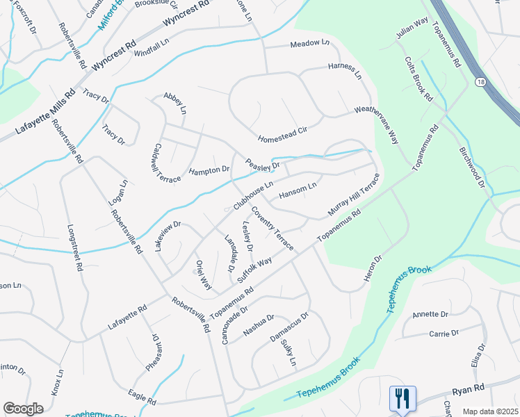 map of restaurants, bars, coffee shops, grocery stores, and more near 30 Coventry Terrace in Marlboro Township