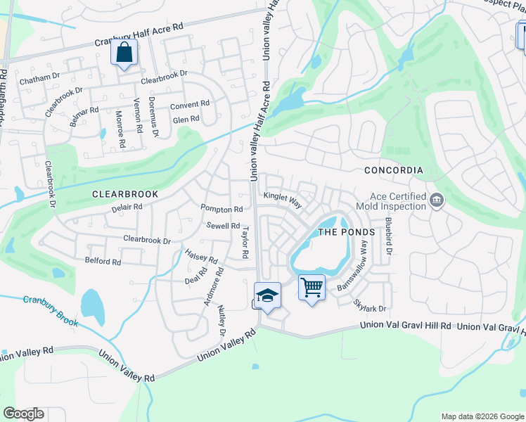 map of restaurants, bars, coffee shops, grocery stores, and more near 220 North Pondview Boulevard in Monroe Township