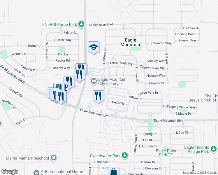 map of restaurants, bars, coffee shops, grocery stores, and more near 4257 North Magnolia Circle in Eagle Mountain