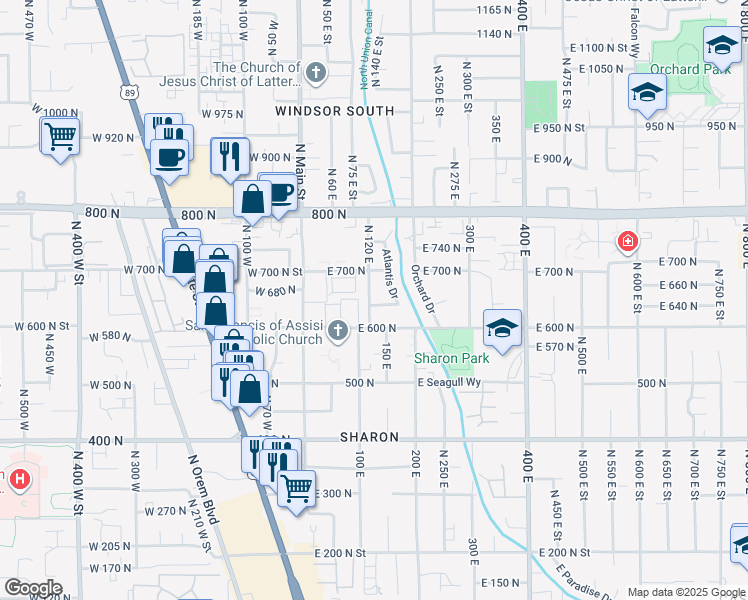 map of restaurants, bars, coffee shops, grocery stores, and more near 113 East 630 North in Orem