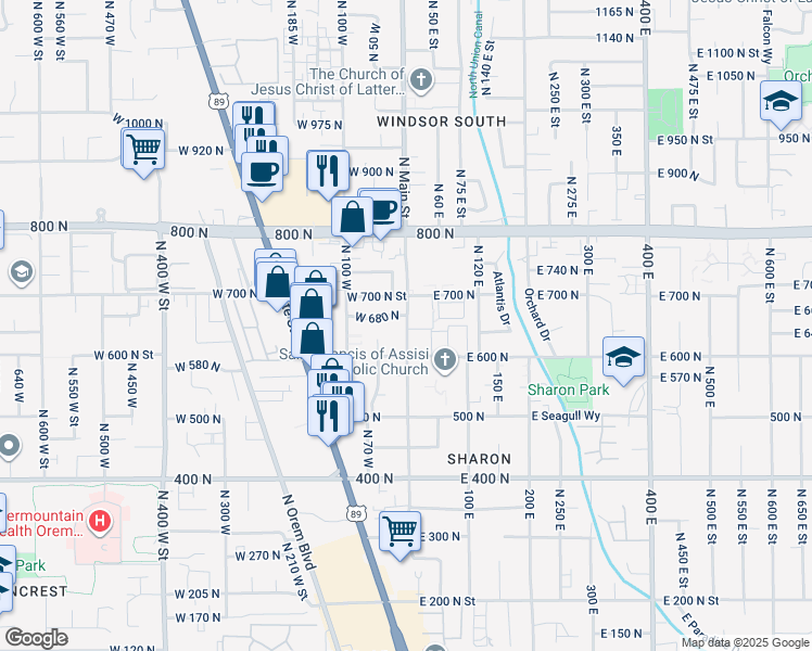 map of restaurants, bars, coffee shops, grocery stores, and more near 10 West 680 North in Orem