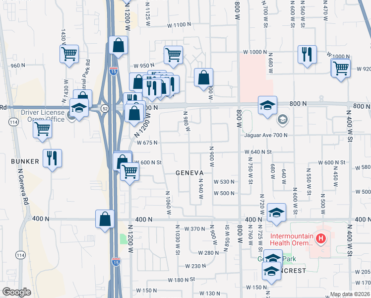 map of restaurants, bars, coffee shops, grocery stores, and more near 643 North 980 West in Orem