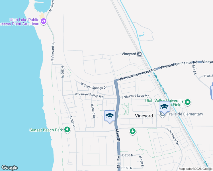 map of restaurants, bars, coffee shops, grocery stores, and more near 34 West Silver Springs Drive in Vineyard