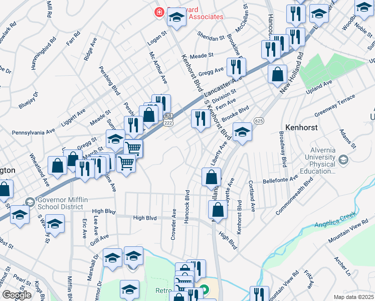 map of restaurants, bars, coffee shops, grocery stores, and more near 1434 Brooke Boulevard in Reading