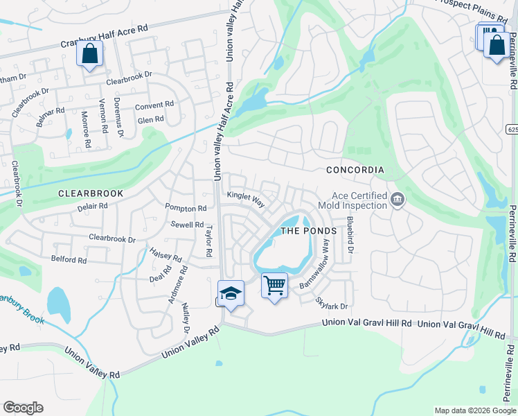 map of restaurants, bars, coffee shops, grocery stores, and more near 281 Mockingbird Drive in Monroe Township