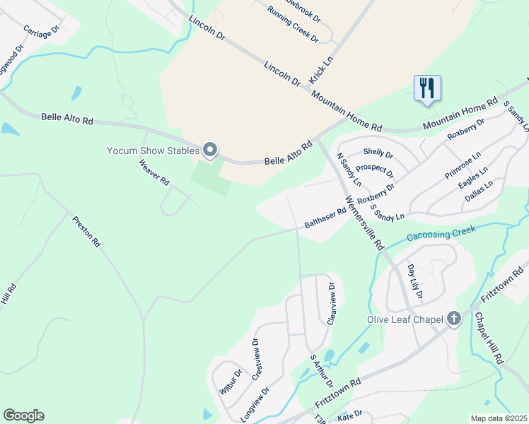 map of restaurants, bars, coffee shops, grocery stores, and more near 117 Balthaser Road in Sinking Spring