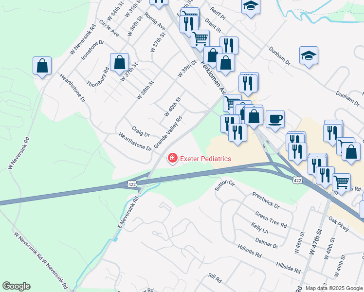 map of restaurants, bars, coffee shops, grocery stores, and more near 5 Hearthstone Court in Reading