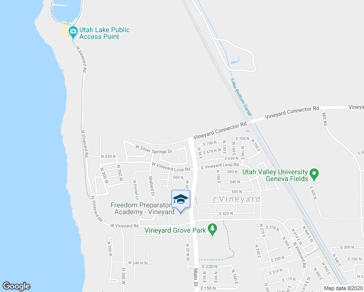 map of restaurants, bars, coffee shops, grocery stores, and more near 34 West Silver Springs Drive in Vineyard