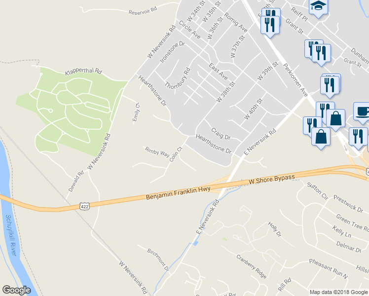 map of restaurants, bars, coffee shops, grocery stores, and more near 5 Colin Court in Reading