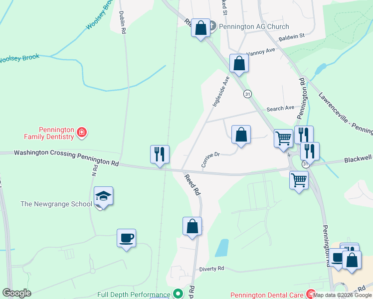 map of restaurants, bars, coffee shops, grocery stores, and more near 214 Ingleside Avenue in Pennington
