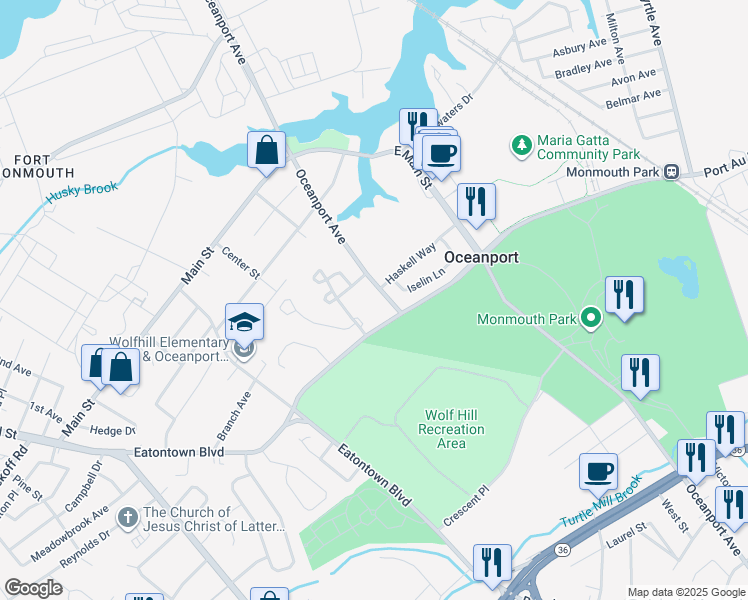 map of restaurants, bars, coffee shops, grocery stores, and more near 14 Oceanport Avenue in Oceanport
