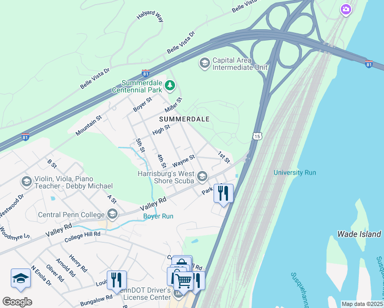 map of restaurants, bars, coffee shops, grocery stores, and more near 301 2nd Street in Enola