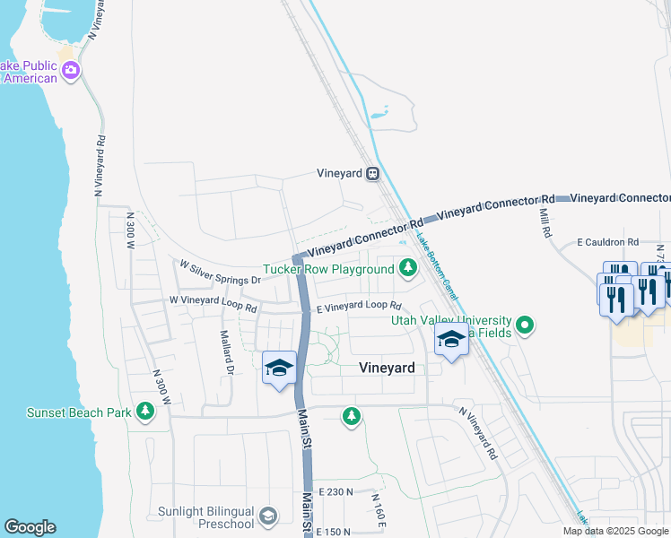 map of restaurants, bars, coffee shops, grocery stores, and more near 68 East 700 North in Vineyard