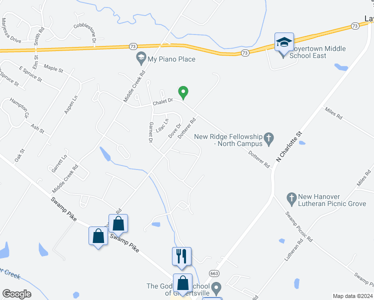map of restaurants, bars, coffee shops, grocery stores, and more near 106 Jackie Drive in Gilbertsville