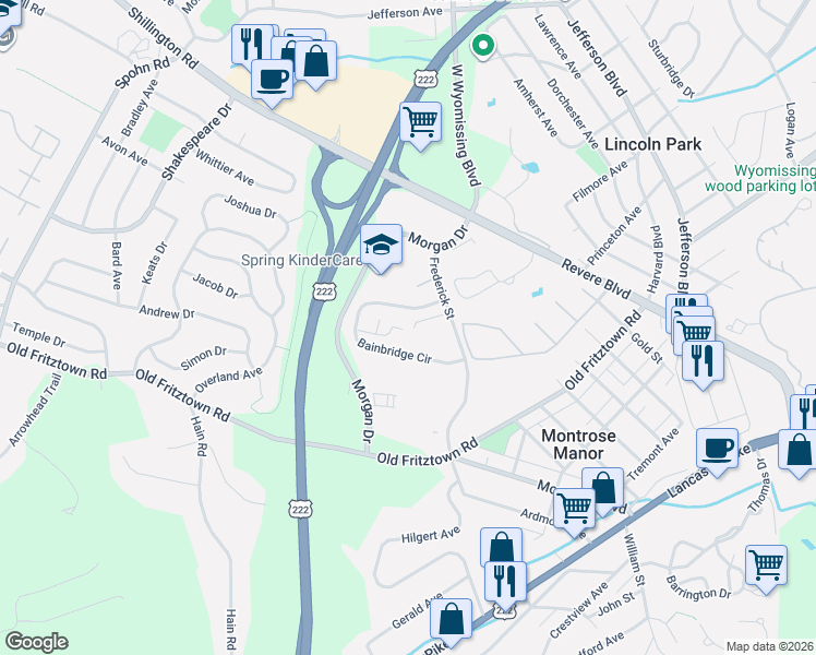 map of restaurants, bars, coffee shops, grocery stores, and more near 131 Kendal Court in Reading