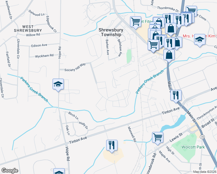 map of restaurants, bars, coffee shops, grocery stores, and more near 488 Crawford Street in Eatontown