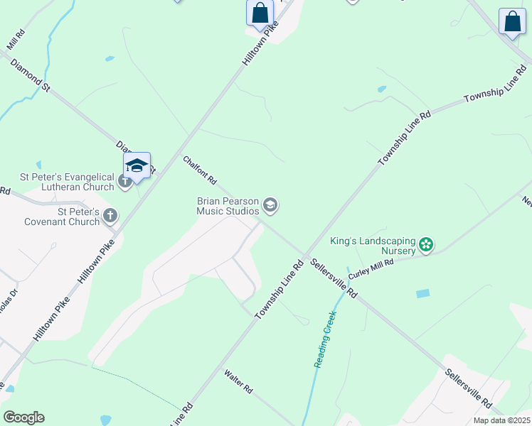 map of restaurants, bars, coffee shops, grocery stores, and more near 179 Chalfont Road in Chalfont