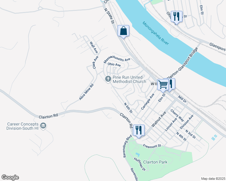 map of restaurants, bars, coffee shops, grocery stores, and more near 827 North 6th Street in Clairton