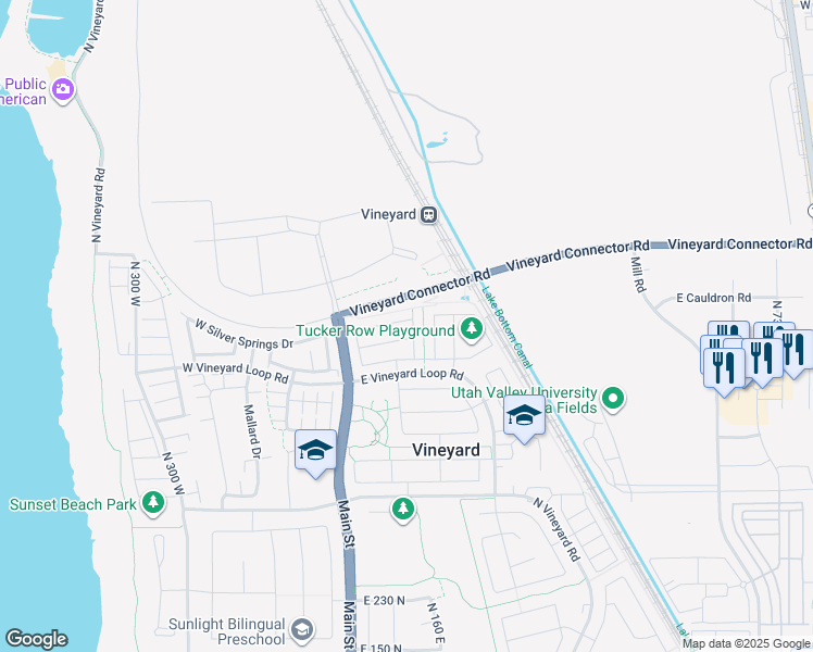 map of restaurants, bars, coffee shops, grocery stores, and more near 104 East 700 North in Vineyard
