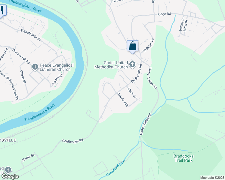 map of restaurants, bars, coffee shops, grocery stores, and more near 14270 Horseshoe Drive in White Oak
