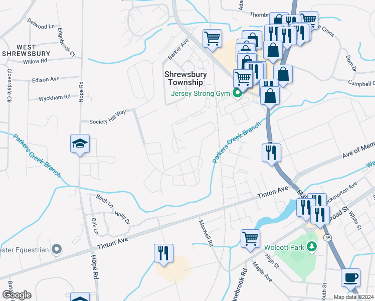 map of restaurants, bars, coffee shops, grocery stores, and more near 446 Crawford Street in Eatontown