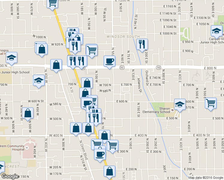 map of restaurants, bars, coffee shops, grocery stores, and more near 10 West 680 North in Orem