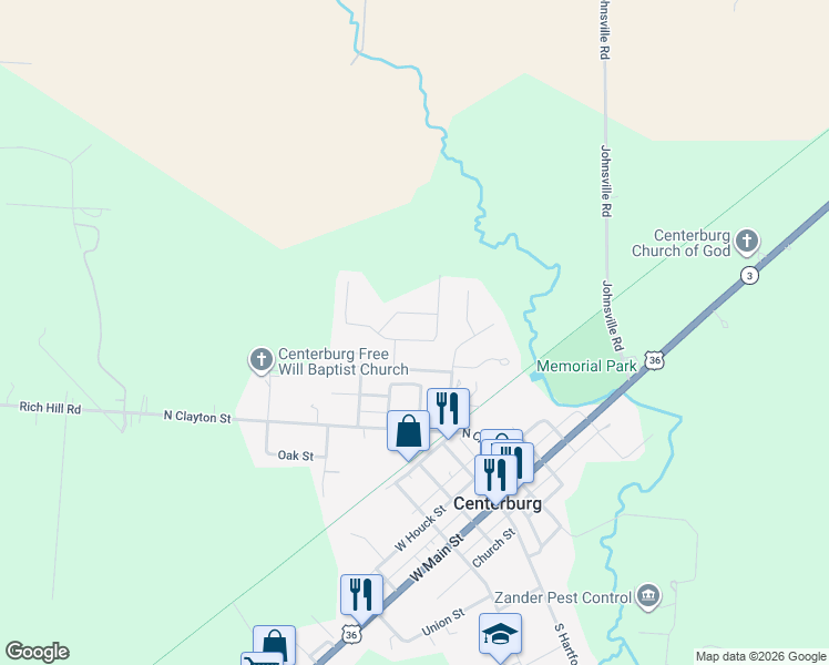 map of restaurants, bars, coffee shops, grocery stores, and more near 12 Wildflower Dr in Centerburg