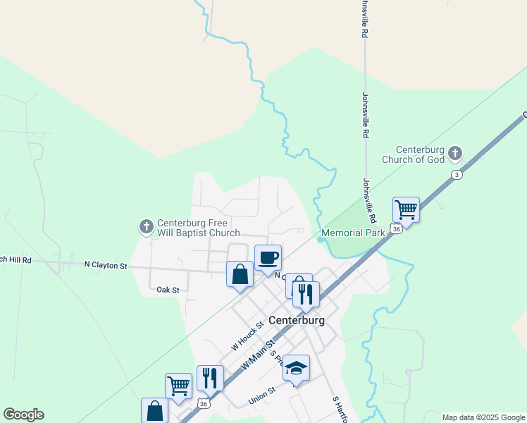 map of restaurants, bars, coffee shops, grocery stores, and more near 25 Wildflower Drive in Centerburg