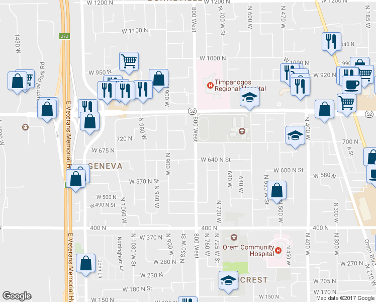 map of restaurants, bars, coffee shops, grocery stores, and more near 831 West 675 North in Orem