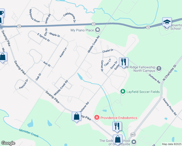 map of restaurants, bars, coffee shops, grocery stores, and more near 136 Fawn Drive in Gilbertsville