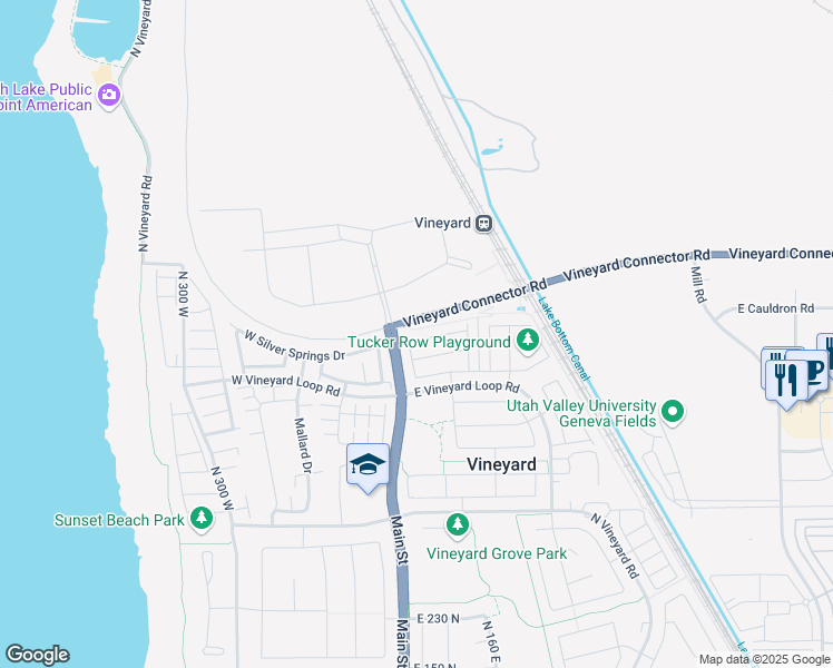 map of restaurants, bars, coffee shops, grocery stores, and more near 33 East 700 North in Vineyard
