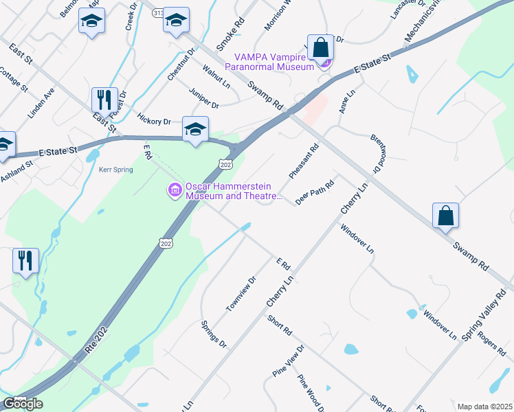 map of restaurants, bars, coffee shops, grocery stores, and more near 77 Pheasant Road in Doylestown