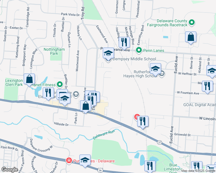 map of restaurants, bars, coffee shops, grocery stores, and more near 100 Georgetown Drive in Delaware
