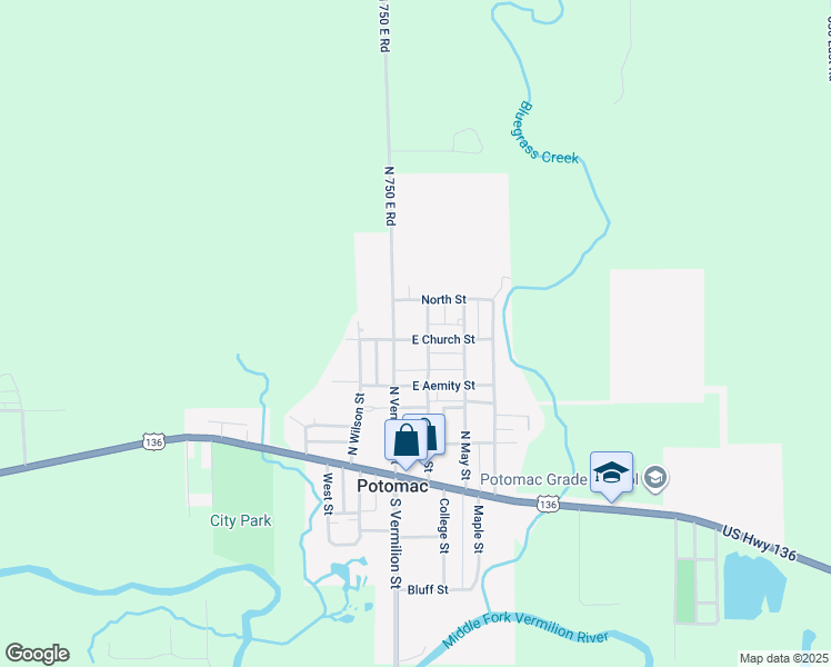 map of restaurants, bars, coffee shops, grocery stores, and more near 105 East Church Street in Potomac