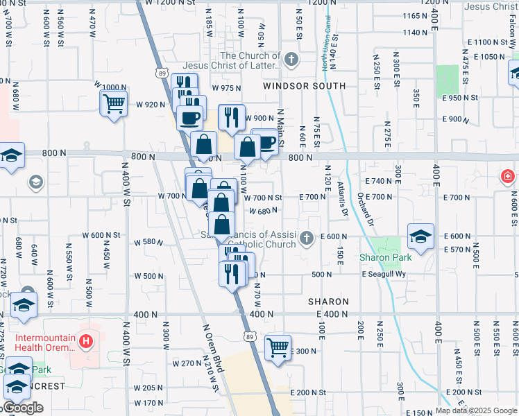 map of restaurants, bars, coffee shops, grocery stores, and more near 56 West 680 North in Orem