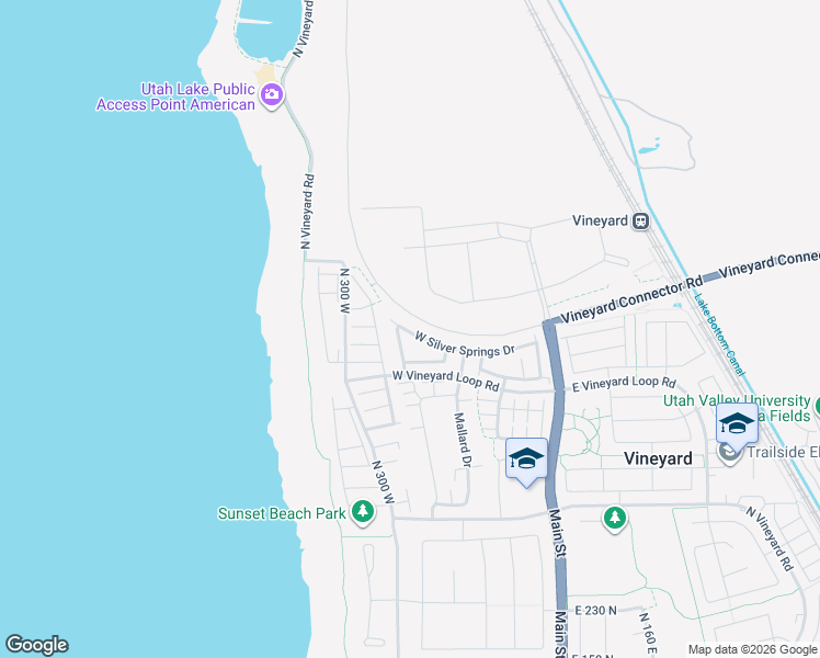 map of restaurants, bars, coffee shops, grocery stores, and more near 224 West Silver Springs Drive in Vineyard