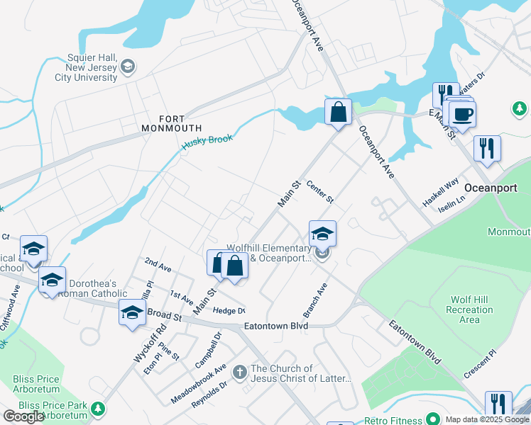map of restaurants, bars, coffee shops, grocery stores, and more near 93 Main Street in Oceanport