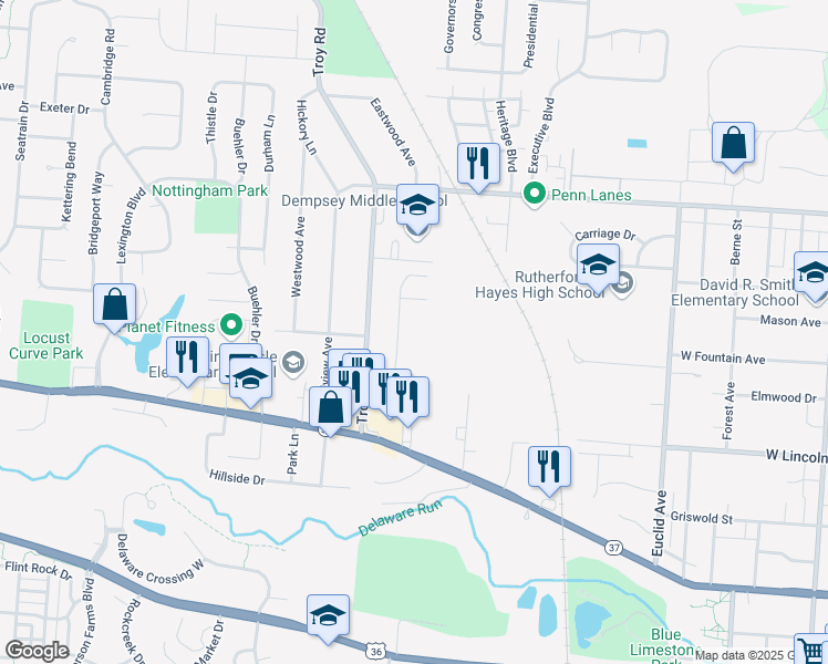 map of restaurants, bars, coffee shops, grocery stores, and more near 100 Georgetown Drive in Delaware