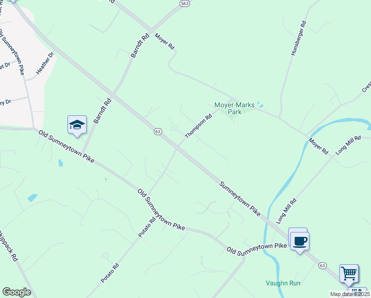 map of restaurants, bars, coffee shops, grocery stores, and more near 1270 Sumneytown Pike in Harleysville