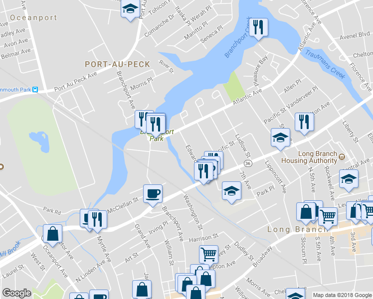 map of restaurants, bars, coffee shops, grocery stores, and more near 228 Edwards Avenue in Long Branch