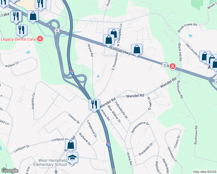 map of restaurants, bars, coffee shops, grocery stores, and more near 191 South Thompson in Irwin