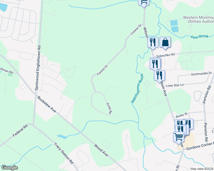 map of restaurants, bars, coffee shops, grocery stores, and more near 5 Amanda Court in Manalapan Township