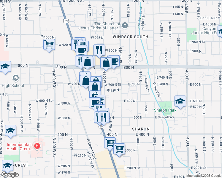 map of restaurants, bars, coffee shops, grocery stores, and more near 56 West 680 North in Orem