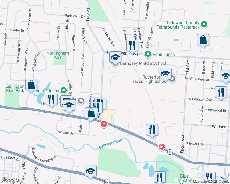map of restaurants, bars, coffee shops, grocery stores, and more near 100 Georgetown Drive in Delaware