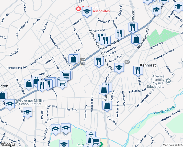 map of restaurants, bars, coffee shops, grocery stores, and more near 1434 Brooke Boulevard in Reading