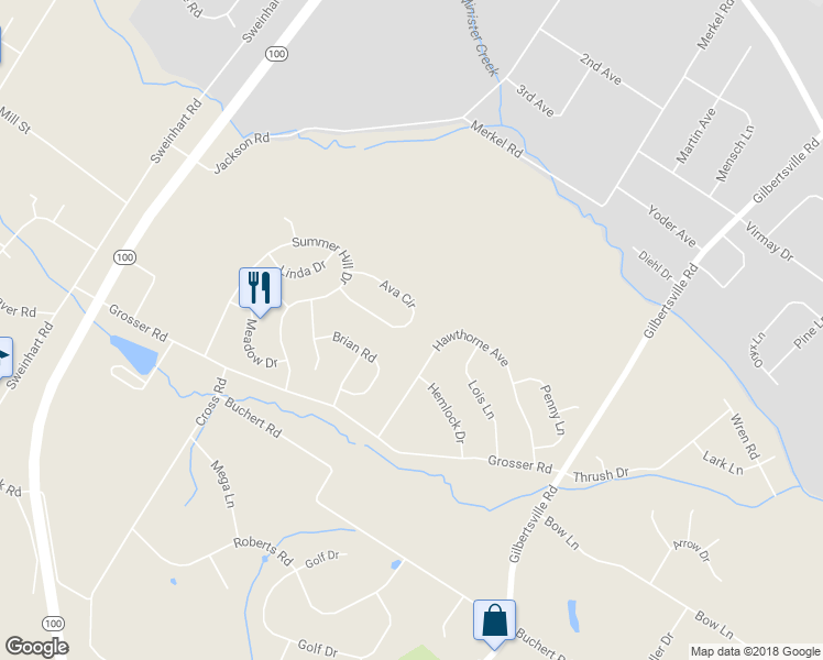 map of restaurants, bars, coffee shops, grocery stores, and more near 80 Ava Circle in Gilbertsville