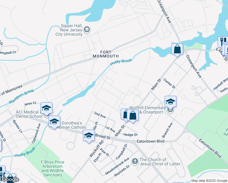 map of restaurants, bars, coffee shops, grocery stores, and more near Tindell Avenue in Oceanport
