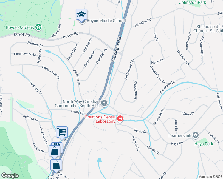 map of restaurants, bars, coffee shops, grocery stores, and more near 2670 Old Washington Road in Pittsburgh