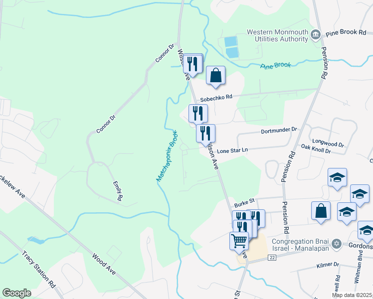 map of restaurants, bars, coffee shops, grocery stores, and more near 11 Herbert Drive in Manalapan Township