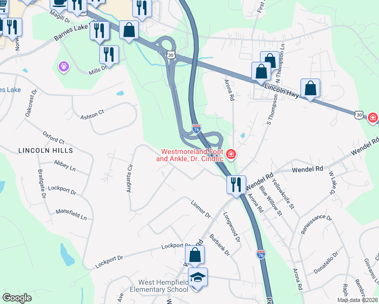 map of restaurants, bars, coffee shops, grocery stores, and more near 631 Turnpike Street in Irwin